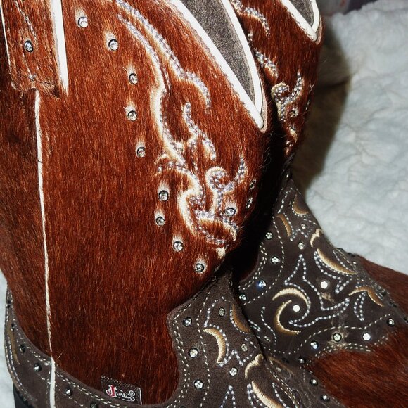 RARE Justin Leather Brindle Hair-On Hide w/ Rhinestones Cowgirl Boots 9 - Picture 15 of 16